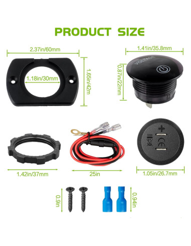 Medidor de Voltaje Digital EPLZON 12V 24V Impermeable Verde