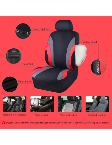 Funda de Asiento de Coche CAR PASS 11PCS Universal Negro y Rojo Funda de Asiento de Coche CAR PASS 11PCS Universal Negro y Rojo