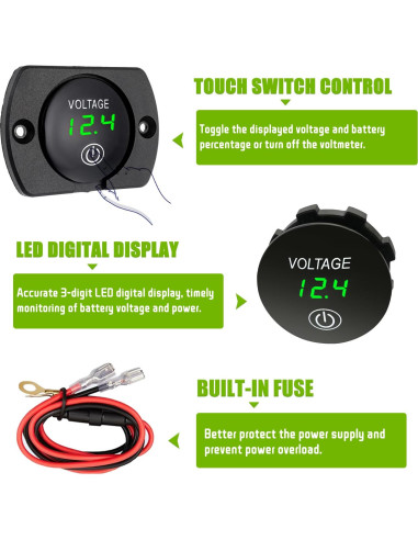 Medidor de Voltaje Digital EPLZON 12V 24V Impermeable Verde