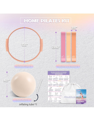 Kit de Pilates Paleclouds - Anillo, Pelota 21 cm y Bandas