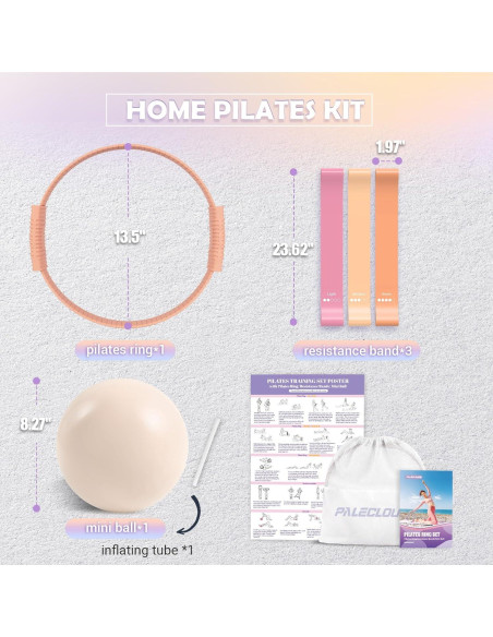 Kit de Pilates Paleclouds - Anillo, Pelota 21 cm y Bandas Kit de Pilates Paleclouds - Anillo, Pelota 21 cm y Bandas