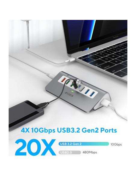 Hub USB-C 7 Puertos JELIYEA con Cargador 30W y USB 3.2 Hub USB-C 7 Puertos JELIYEA con Cargador 30W y USB 3.2