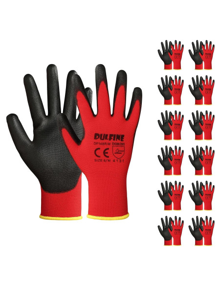 Guantes de Trabajo DULFINE PU Rojo 12 Pares Talla Grande Guantes de Trabajo DULFINE PU Rojo 12 Pares Talla Grande