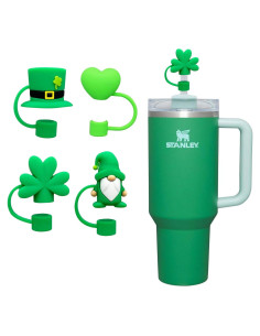 Cubiertas de paja de silicona verde LETSWIN para taza Stanley 10 mm
