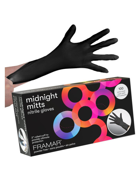 Guantes desechables de nitrilo FRAMAR negros - Extra pequeño - 100 unidades Guantes desechables de nitrilo FRAMAR negros - Extra pequeño - 100 unidades