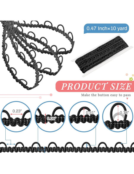 Trenzado Gimp Elástico Negro 9.14m para Decoración y Costura Trenzado Gimp Elástico Negro 9.14m para Decoración y Costura