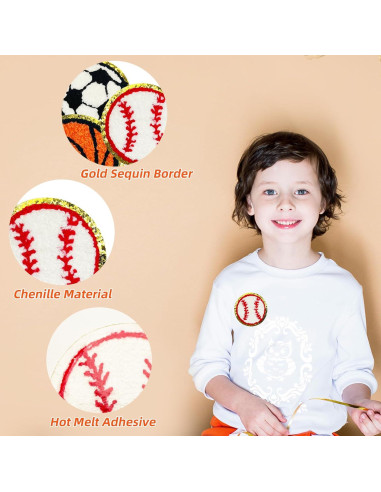 Jongdari 9 Parches de Béisbol Chenille para Planchar - Algodón