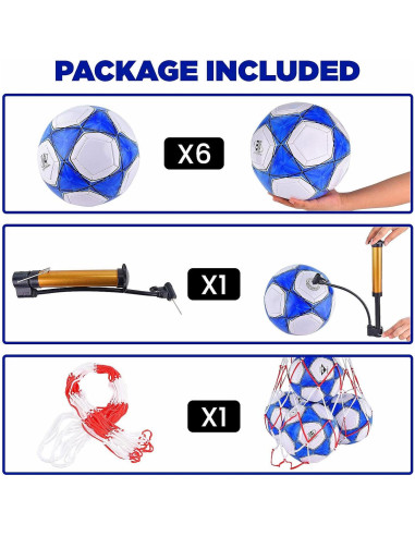 Paquete de 6 Balones de Fútbol ELKCIP Tamaños 3, 4 y 5