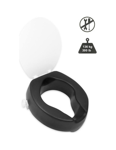Asiento Elevado para Inodoro KMINA 10 cm Negro con Manijas