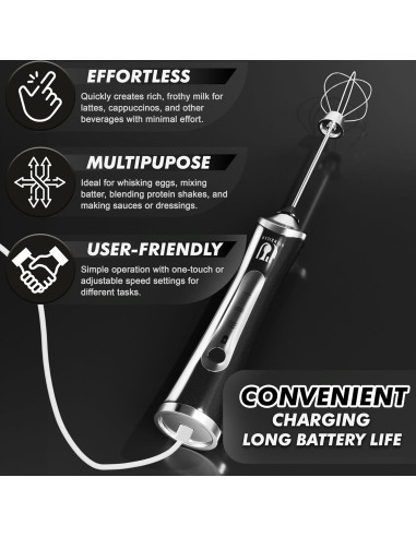 Espumador de Leche Eléctrico Utensilla - 3 Velocidades, Negro