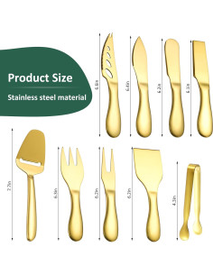 Juego de Herramientas para Queso OIULO - 12 Piezas de Acero Inoxidable Dorado 2