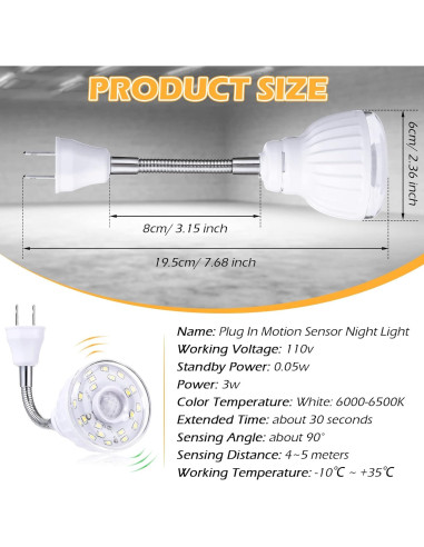 Yahenda 3 Pack Luz Nocturna LED Sensor Movimiento E27/B22