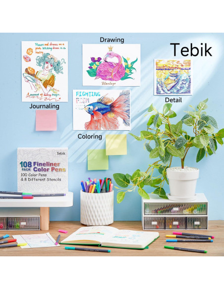 Paquete de 108 bolígrafos de colores Tebik FN100, punta 0.38 mm Paquete de 108 bolígrafos de colores Tebik FN100, punta 0.38 mm