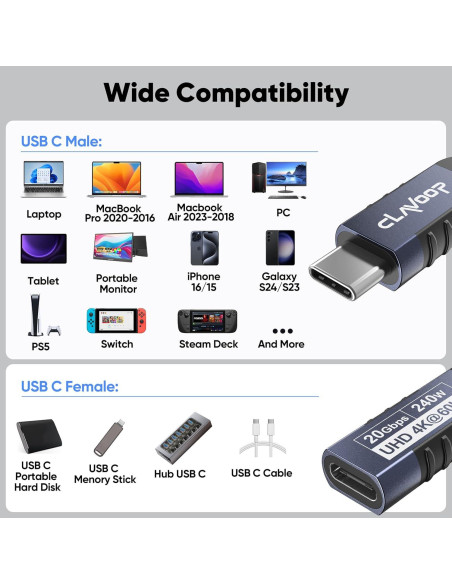 Cable Extensión USB C 1.83m CLAVOOP 20Gbps 240W 4K Cable Extensión USB C 1.83m CLAVOOP 20Gbps 240W 4K