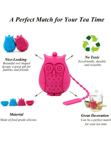 Infusores de Té en Silicona EZESO - Paquete de 2 Búhos Reutilizables