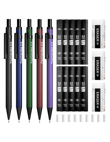Lápices Mecánicos Metálicos Cuatro Caramelos 0.5mm - 5 Piezas