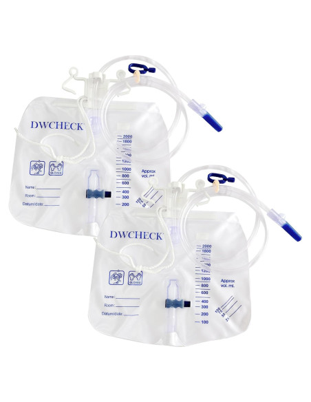 Paquete de 2 Bolsas de Drenaje Urinario DWCHECK 2000mL Paquete de 2 Bolsas de Drenaje Urinario DWCHECK 2000mL
