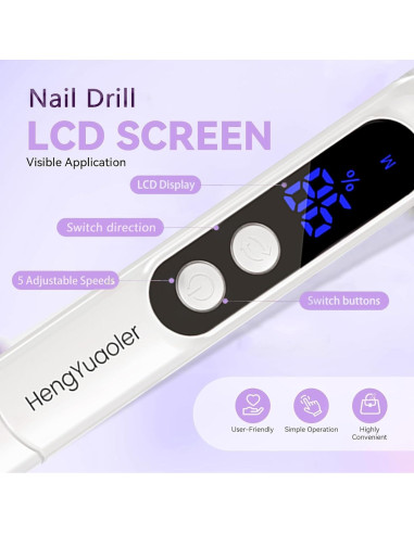 Kit de Taladro de Uñas Eléctrico Inalámbrico HengYuaoler 3 Velocidades