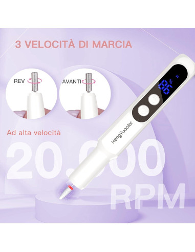 Kit de Taladro de Uñas Eléctrico Inalámbrico HengYuaoler 3 Velocidades