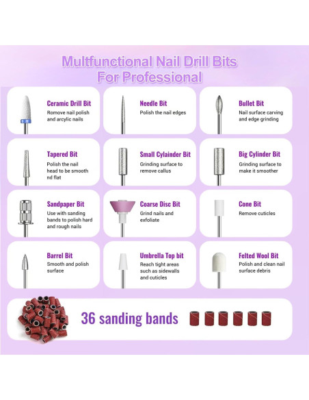 Kit de Taladro de Uñas Eléctrico Inalámbrico HengYuaoler 3 Velocidades Kit de Taladro de Uñas Eléctrico Inalámbrico HengYuaoler 3 Velocidades