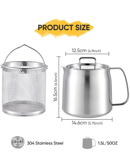 Contenedor de Aceite Fijinhom 1.5L Acero Inoxidable con Colador Contenedor de Aceite Fijinhom 1.5L Acero Inoxidable con Colador