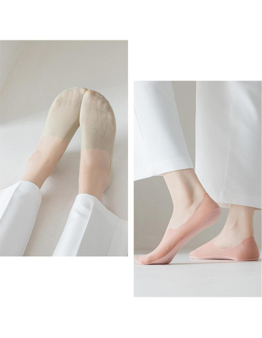 5 Pares Calcetines Invisibles Antideslizantes para Mujeres - Seda Fría