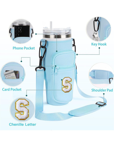 Bolsa Portabotellas de Agua Aganmi con Correa para 1.18L Azul