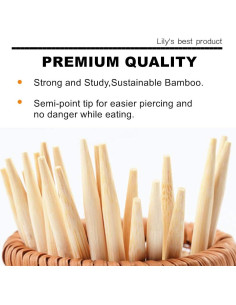 Pinchos de Bambú HOPELF Semi Punta 14 cm 100 pcs para BBQ 2