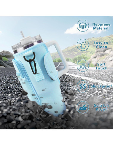 Bolsa Portabotellas de Agua Aganmi con Correa para 1.18L Azul