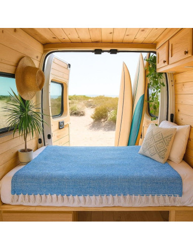 Manta de Yoga Open Road Goods Aqua 203x127 cm Tejida a Mano