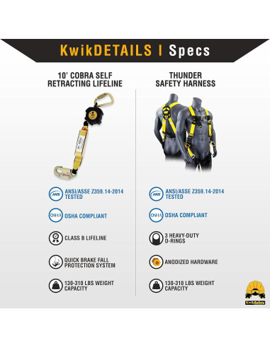 KwikSafety Cobra Web 3,0 m Combo + Arnés de seguridad