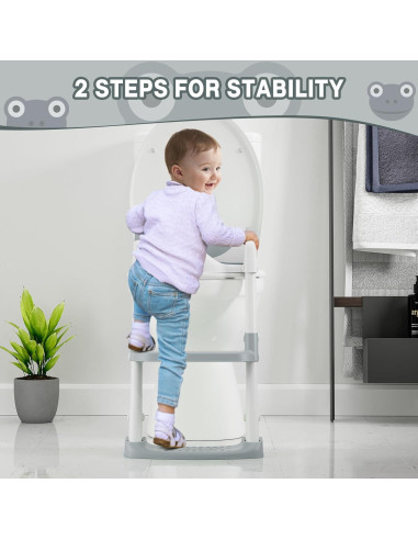 Asiento de Entrenamiento para el Baño Niños Gris con Escalera