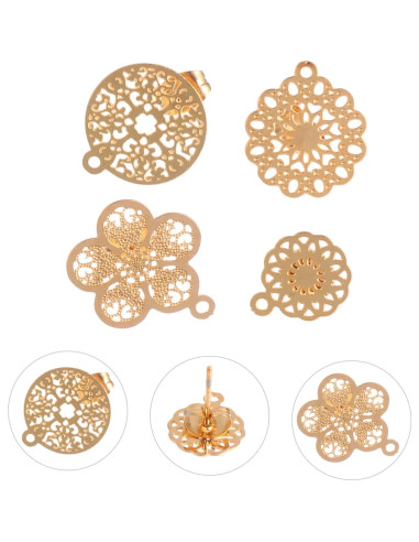 NUOBESTY 4 Pares de Pendientes DIY Dorados de Acero Inoxidable