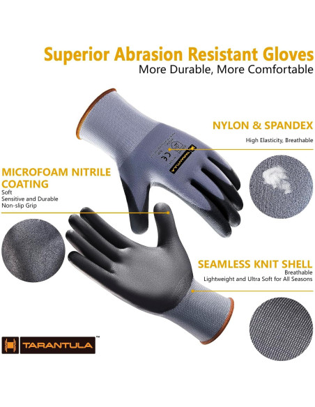 Guantes de Trabajo Tarantula Safety Nitrilo Transpirables XL Guantes de Trabajo Tarantula Safety Nitrilo Transpirables XL