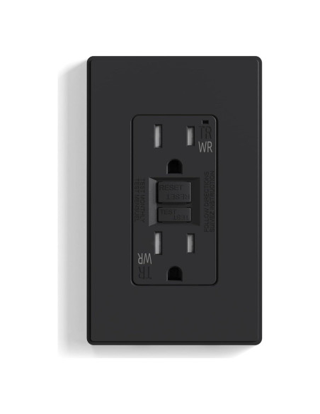 Toma GFCI Exterior ELEGRP 15A Auto-Prueba Resistente Negro Toma GFCI Exterior ELEGRP 15A Auto-Prueba Resistente Negro