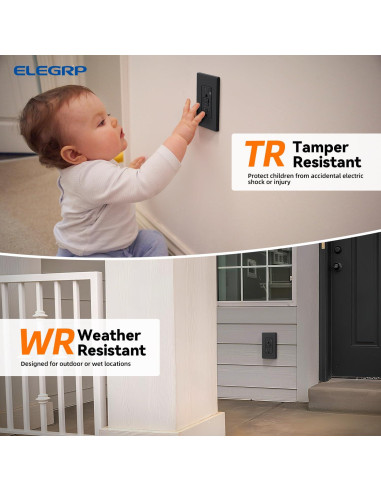 Toma GFCI Exterior ELEGRP 15A Auto-Prueba Resistente Negro