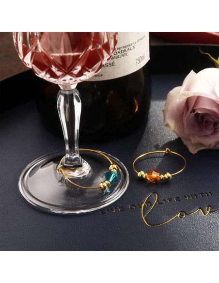 Juego de 12 Marcadores de Copas de Vino Oro 14K con Gemas Juego de 12 Marcadores de Copas de Vino Oro 14K con Gemas
