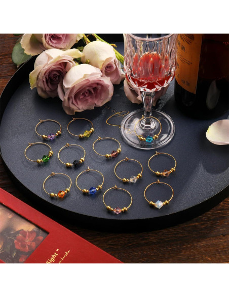 Juego de 12 Marcadores de Copas de Vino Oro 14K con Gemas Juego de 12 Marcadores de Copas de Vino Oro 14K con Gemas