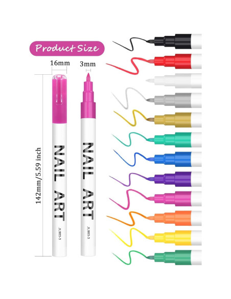 Juego de Bolígrafos para Arte de Uñas Kalolary 12 Colores Juego de Bolígrafos para Arte de Uñas Kalolary 12 Colores