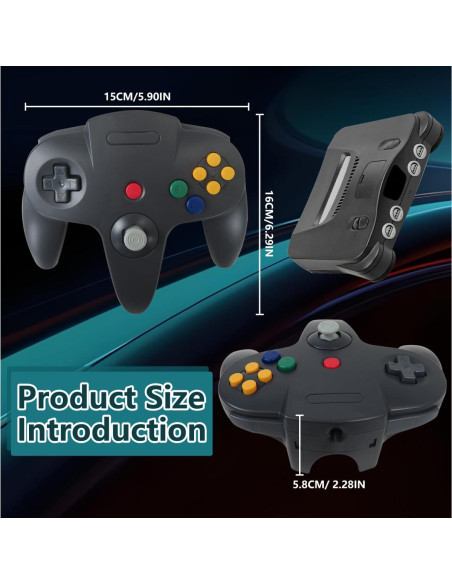 Controlador con Cable N64 Hevituwhe Negro - 2 Piezas Controlador con Cable N64 Hevituwhe Negro - 2 Piezas