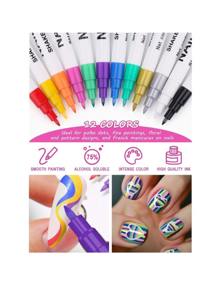 Juego de Bolígrafos para Arte de Uñas Kalolary 12 Colores Juego de Bolígrafos para Arte de Uñas Kalolary 12 Colores