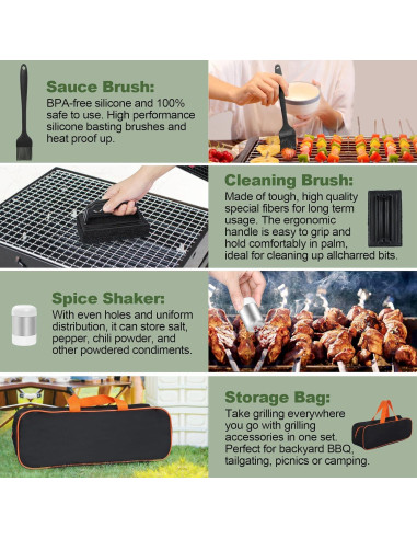 Kit de Accesorios para Parrilla EWFEN 18 Piezas Acero Inoxidable
