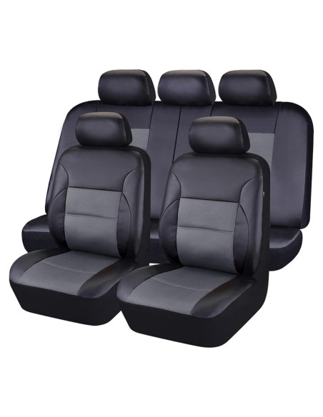 Fundas de Asiento CAR PASS PU Cuero Sintético Universal Negro y Gris Fundas de Asiento CAR PASS PU Cuero Sintético Universal Negro y Gris