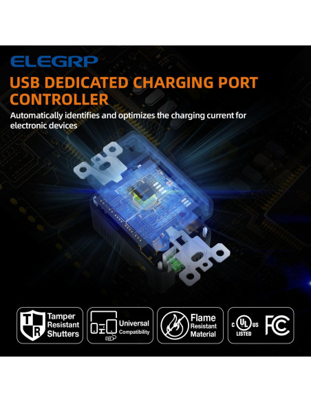 Toma de Pared ELEGRP 15A con Puertos USB A y C, Negro Toma de Pared ELEGRP 15A con Puertos USB A y C, Negro