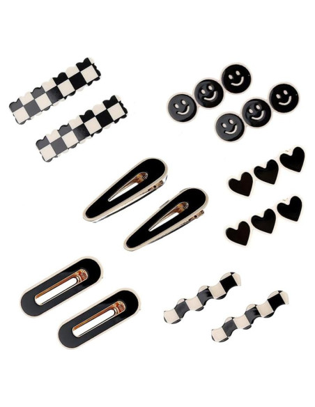 12 Clips para el Cabello Geométricos Besaleck - Blanco y Negro 12 Clips para el Cabello Geométricos Besaleck - Blanco y Negro