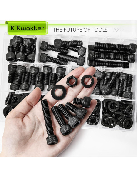 Kit de Tornillos y Tuercas K Kwokker 160Pcs 3/8-16 Acero 12.9 Kit de Tornillos y Tuercas K Kwokker 160Pcs 3/8-16 Acero 12.9