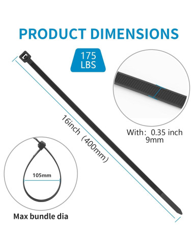 Bridas de Cable Pesadas MasiStranth 100PCS 40cm 175lbs Nylon