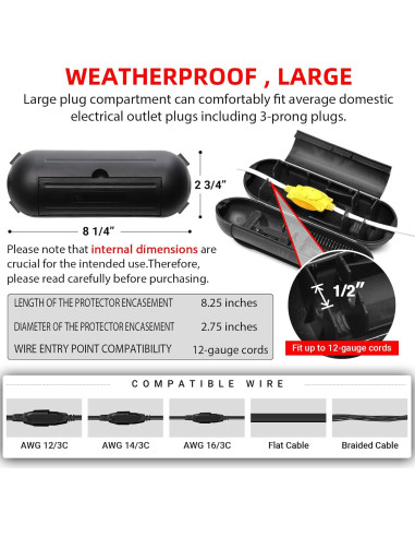 Protector de Enchufe de Extensión Exterior CalPalmy Grande Negro