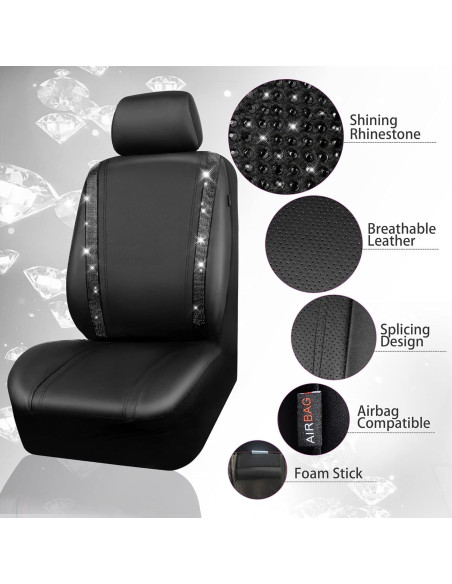 Funda de Asiento de Coche CAR PASS Negra con Brillantes 2 Pzs Funda de Asiento de Coche CAR PASS Negra con Brillantes 2 Pzs