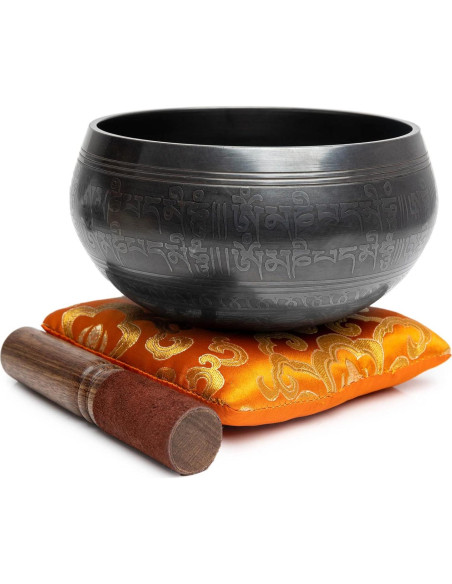 Juego de Cuencos Tibetanos Himalayan Bazaar 10.16 cm Negro Naranja Juego de Cuencos Tibetanos Himalayan Bazaar 10.16 cm Negro Naranja